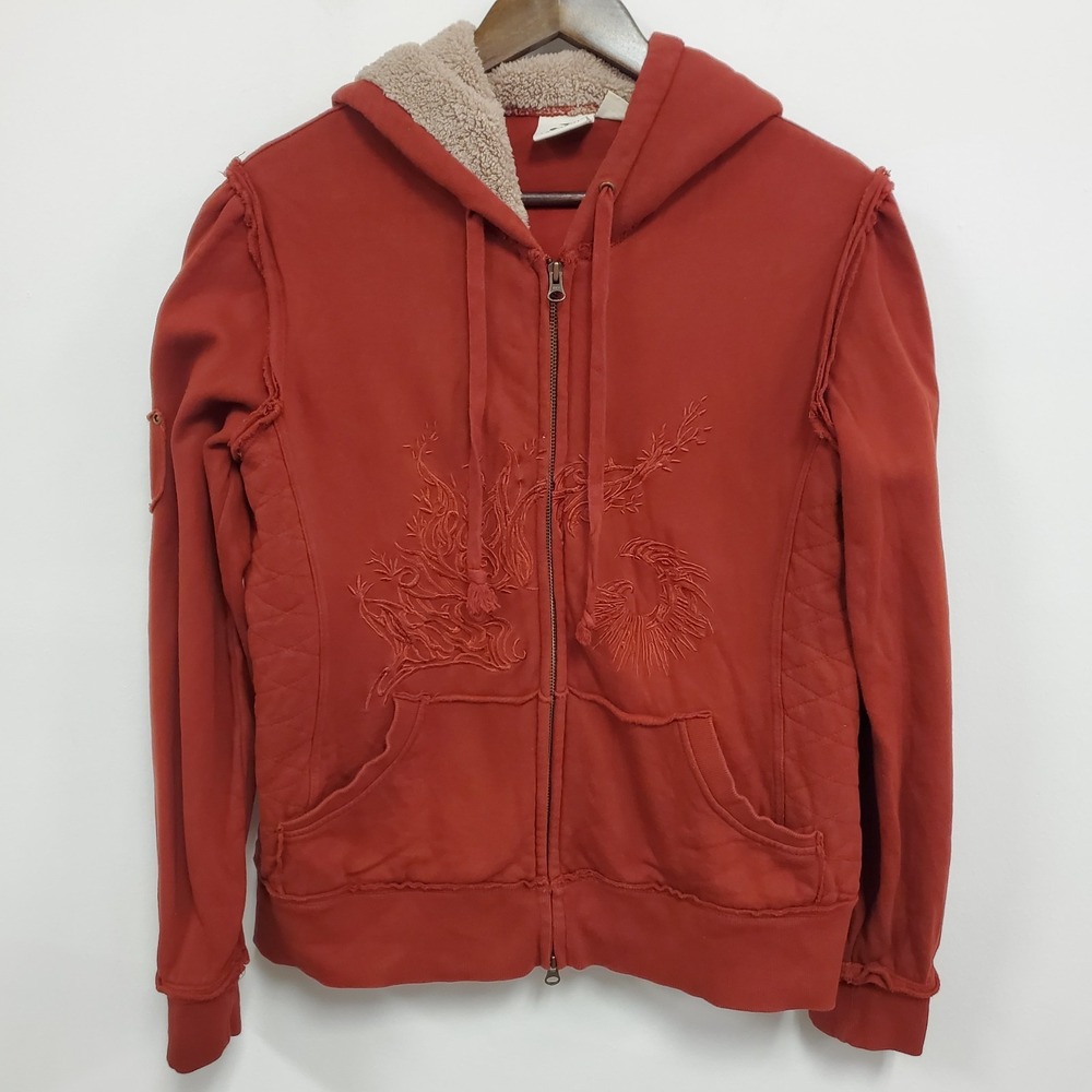 Vintage Tsunami Womens Y2K Asian Embroidered Hoodie Size M Red Full Zip‎ Preppy